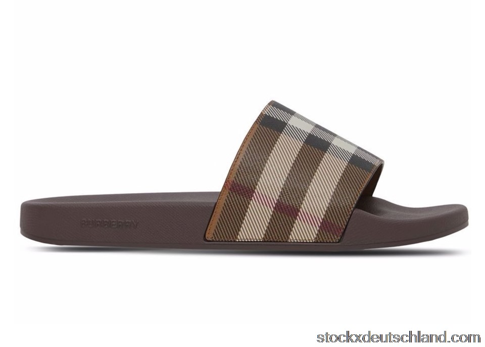 Burberry Check Print Slides Dark Birch Brown 8048195 DE
